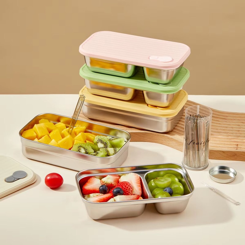 WORTHBUY Portable 304 Stainless Steel Lunch Box Leak Proof Reusable Bento Box For Kids And Travel 0