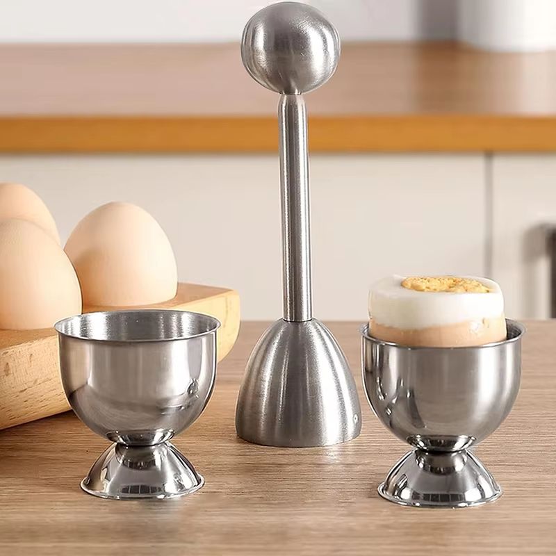 Stainless Steel Egg Shell Opener Egg Topper Cutter With Cup Holder For Hard And Soft Boiled Eggs 3