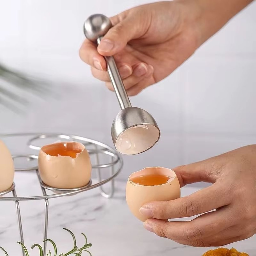 Stainless Steel Egg Shell Opener Egg Topper Cutter With Cup Holder For Hard And Soft Boiled Eggs 5