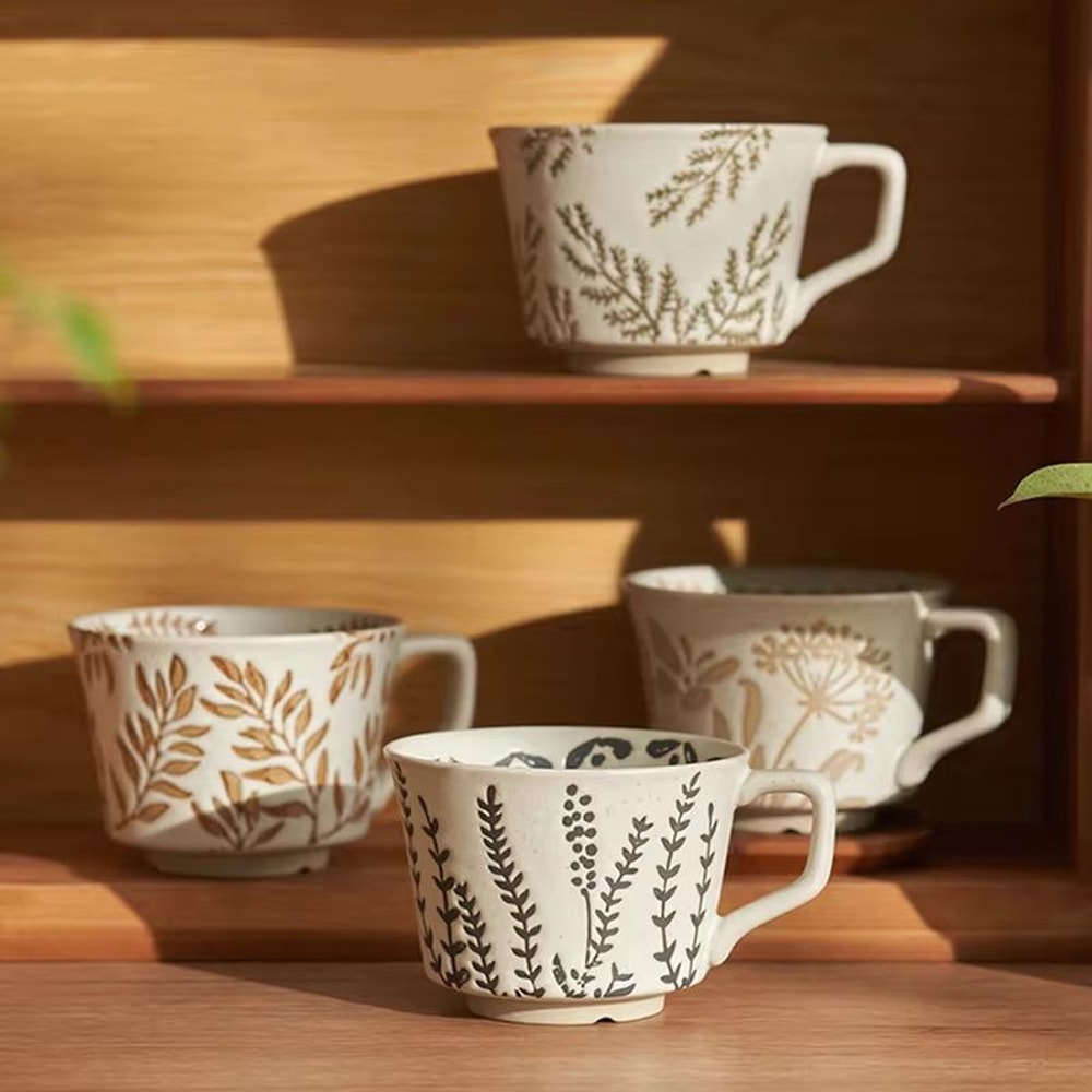 Ceramic Coffee Mug Leaf Pattern Porcelain Tea Cup For Home And Office Use 0