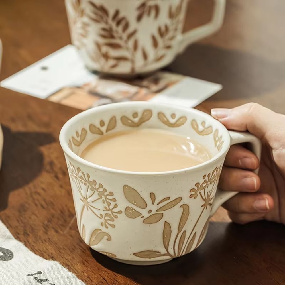 Ceramic Coffee Mug Leaf Pattern Porcelain Tea Cup For Home And Office Use 4