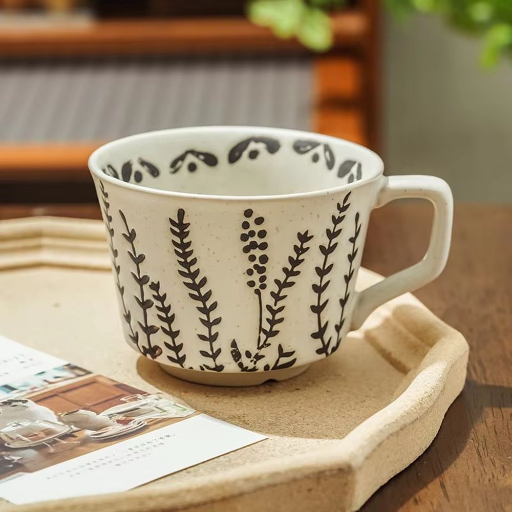 Ceramic Coffee Mug Leaf Pattern Porcelain Tea Cup For Home And Office Use 6