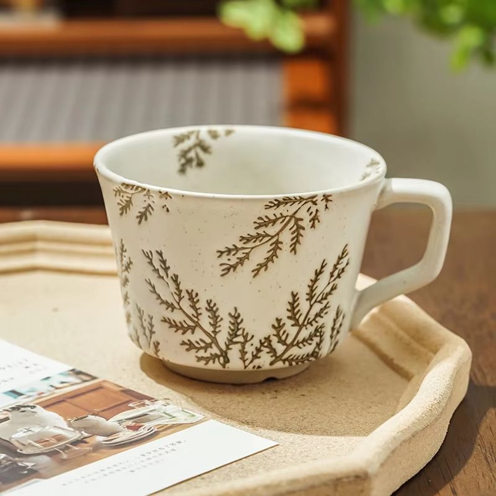 Ceramic Coffee Mug Leaf Pattern Porcelain Tea Cup For Home And Office Use 8