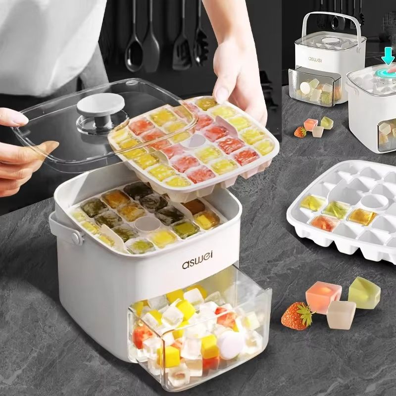 Large Capacity Pressing Ice Cube Mold With Double Layer Ice Storage Container For Home Use 2