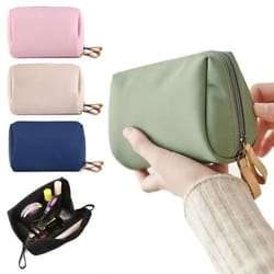 portable large capacity waterproof makeup bag solid color handheld travel cosmetic organizer for women
