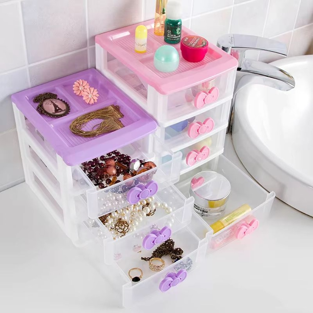 WBBOOMING Small Drawer Jewelry Storage Box Multi Layer Plastic Desktop Organizer For Cosmetics And 2