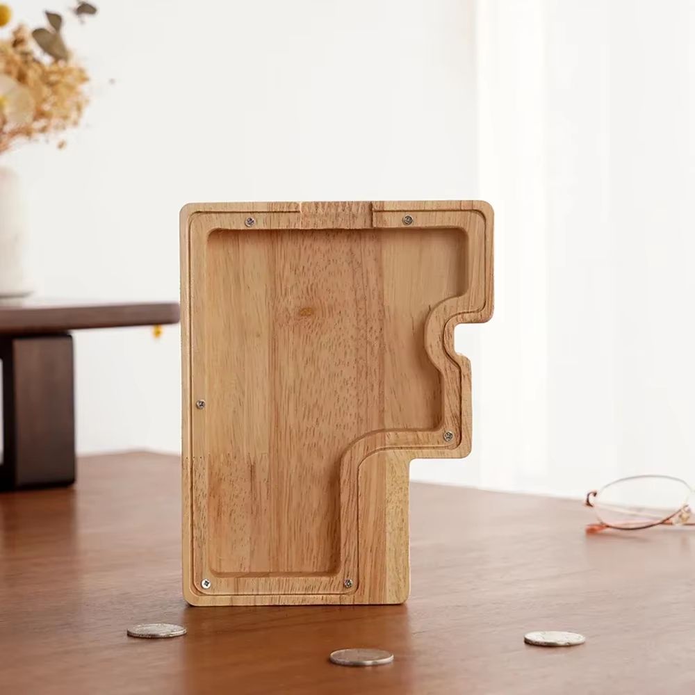 Wooden Alphabet Piggy Bank A To Z Transparent Acrylic Money Box Children Toy Storage Decor 8