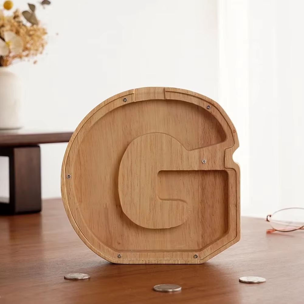 Wooden Alphabet Piggy Bank A To Z Transparent Acrylic Money Box Children Toy Storage Decor 9