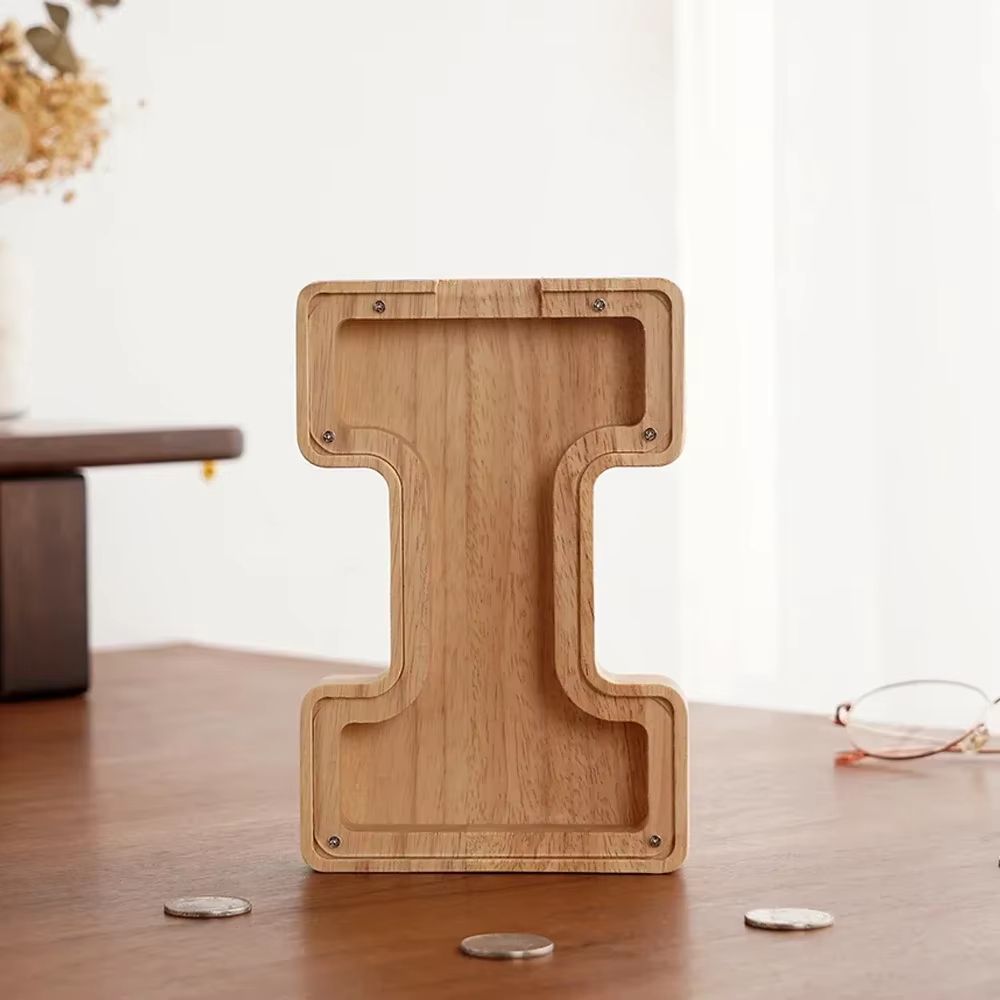 Wooden Alphabet Piggy Bank A To Z Transparent Acrylic Money Box Children Toy Storage Decor 11