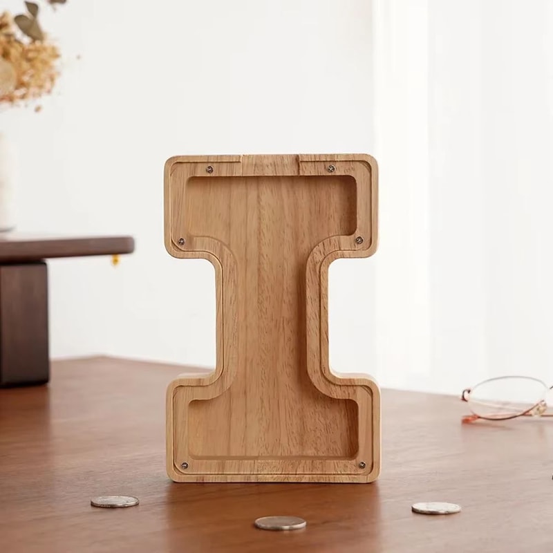 Wooden Alphabet Piggy Bank A To Z Transparent Acrylic Money Box Children Toy Storage Decor 11