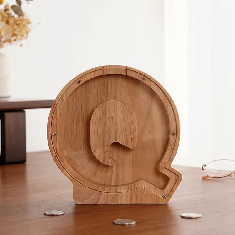 Wooden Alphabet Piggy Bank A To Z Transparent Acrylic Money Box Children Toy Storage Decor 19