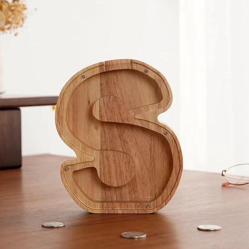 Wooden Alphabet Piggy Bank A To Z Transparent Acrylic Money Box Children Toy Storage Decor 21