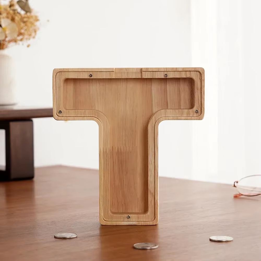 Wooden Alphabet Piggy Bank A To Z Transparent Acrylic Money Box Children Toy Storage Decor 22