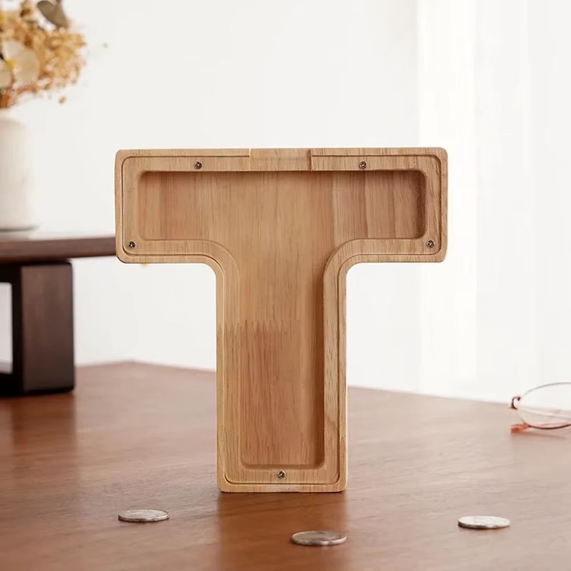 Wooden Alphabet Piggy Bank A To Z Transparent Acrylic Money Box Children Toy Storage Decor 22