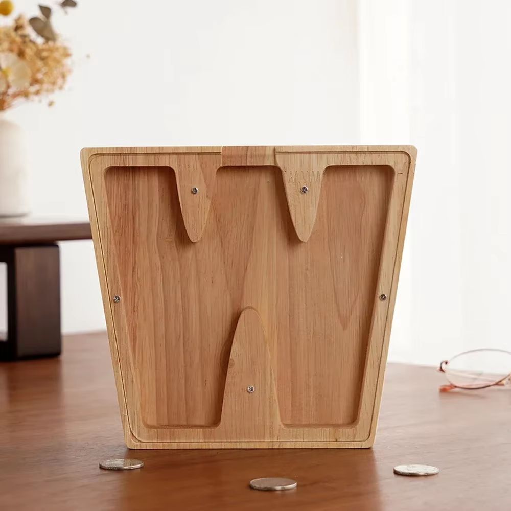 Wooden Alphabet Piggy Bank A To Z Transparent Acrylic Money Box Children Toy Storage Decor 25