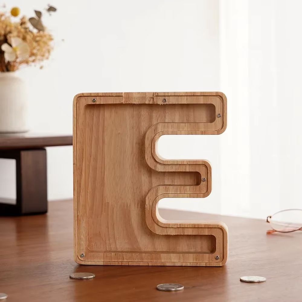 Wooden Alphabet Piggy Bank A To Z Transparent Acrylic Money Box Children Toy Storage Decor 7