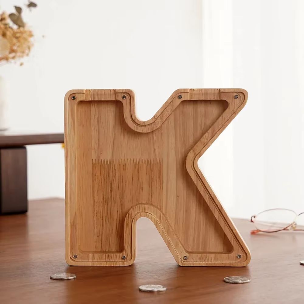 Wooden Alphabet Piggy Bank A To Z Transparent Acrylic Money Box Children Toy Storage Decor 13