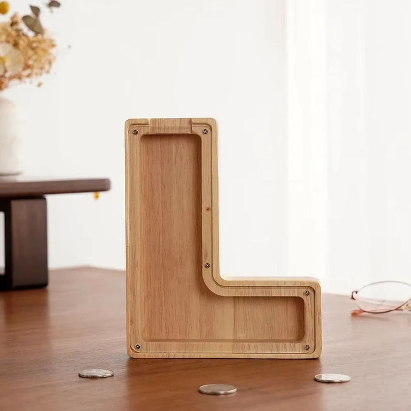 Wooden Alphabet Piggy Bank A To Z Transparent Acrylic Money Box Children Toy Storage Decor 14