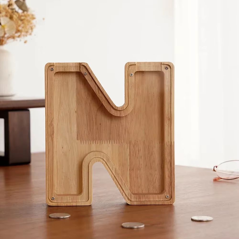 Wooden Alphabet Piggy Bank A To Z Transparent Acrylic Money Box Children Toy Storage Decor 16