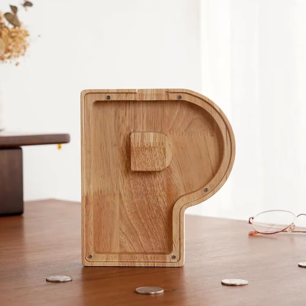 Wooden Alphabet Piggy Bank A To Z Transparent Acrylic Money Box Children Toy Storage Decor 18