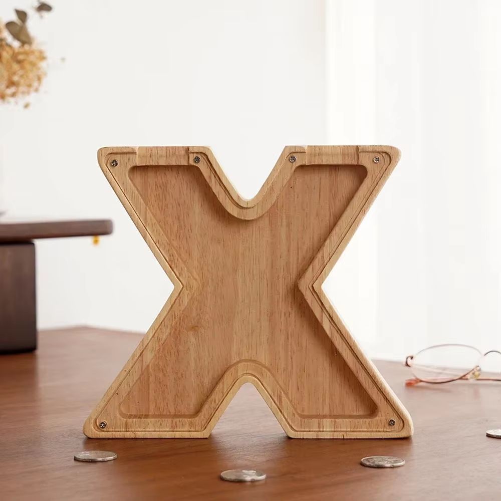 Wooden Alphabet Piggy Bank A To Z Transparent Acrylic Money Box Children Toy Storage Decor 26