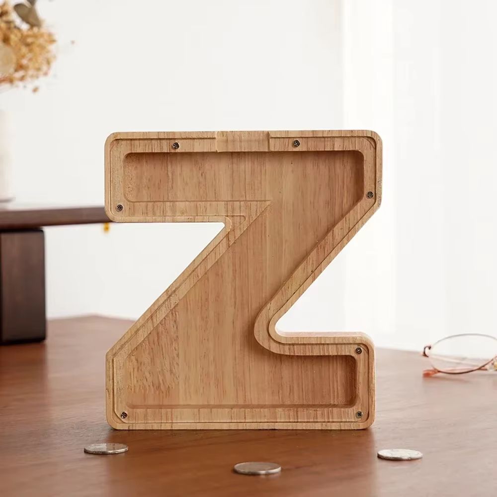 Wooden Alphabet Piggy Bank A To Z Transparent Acrylic Money Box Children Toy Storage Decor 28