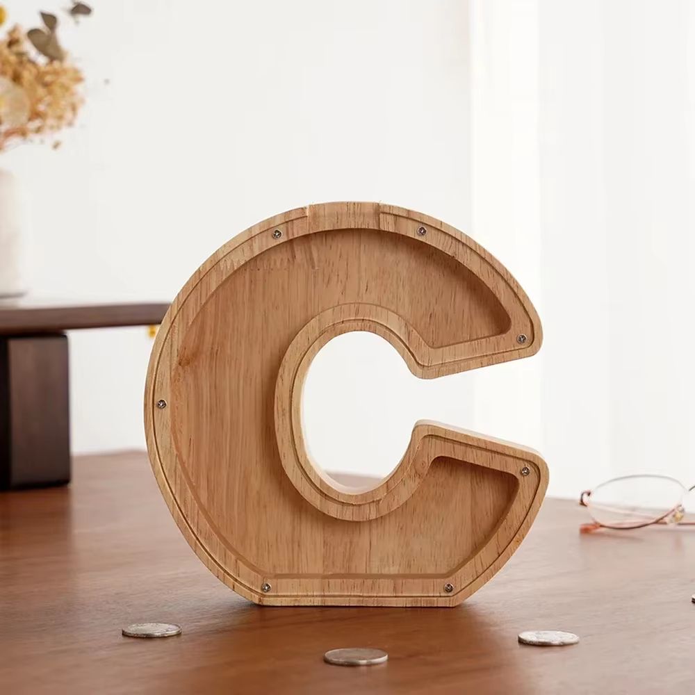 Wooden Alphabet Piggy Bank A To Z Transparent Acrylic Money Box Children Toy Storage Decor 5