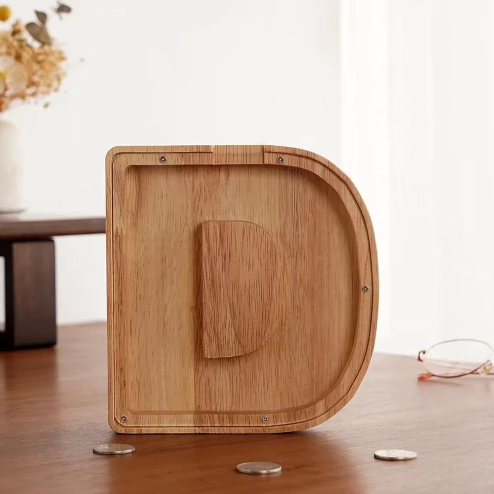 Wooden Alphabet Piggy Bank A To Z Transparent Acrylic Money Box Children Toy Storage Decor 6