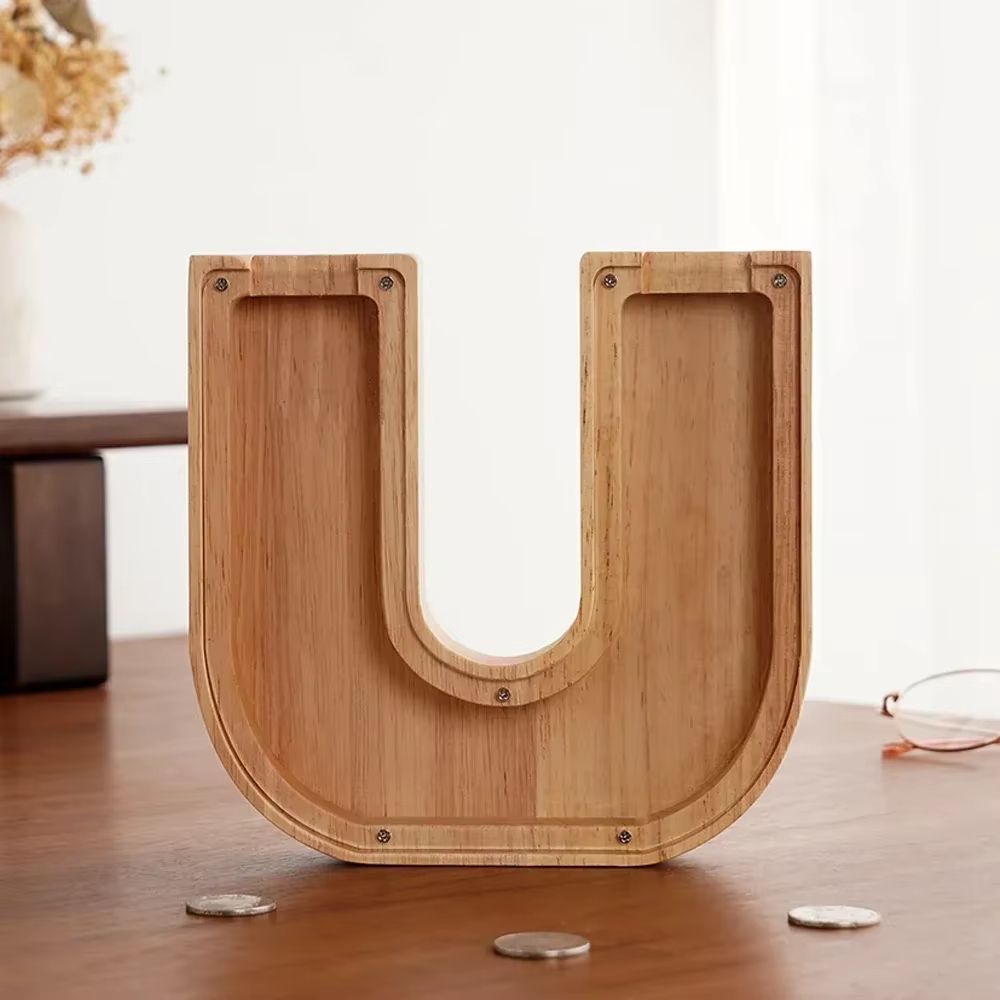 Wooden Alphabet Piggy Bank A To Z Transparent Acrylic Money Box Children Toy Storage Decor 23