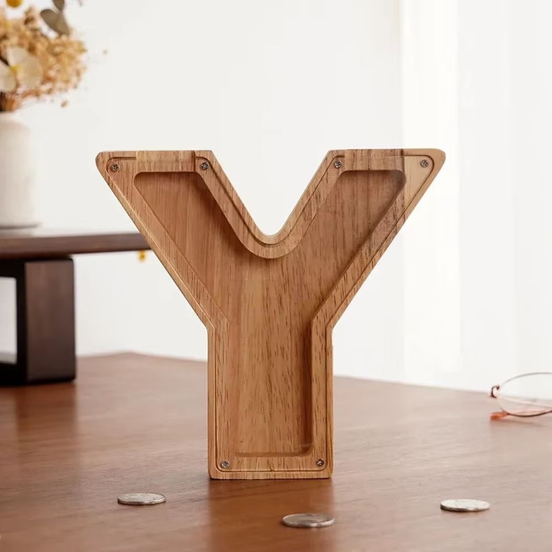 Wooden Alphabet Piggy Bank A To Z Transparent Acrylic Money Box Children Toy Storage Decor 27