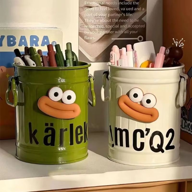 Cartoon Style Large Capacity Pen Holder Retro Desk Organizer Storage Bucket For Students And Office 1