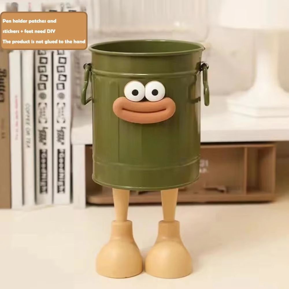 Cartoon Style Large Capacity Pen Holder Retro Desk Organizer Storage Bucket For Students And Office 8