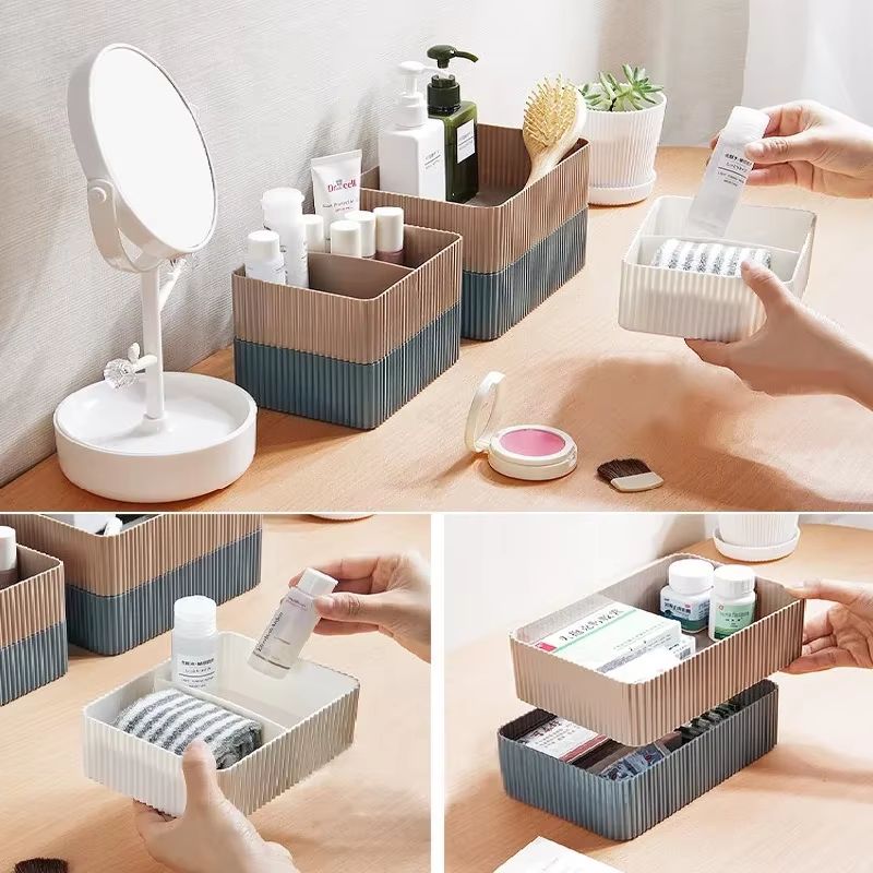 Plastic Grid Desktop Storage Box Organizer For Makeup Office Bathroom And Closet Essentials 3