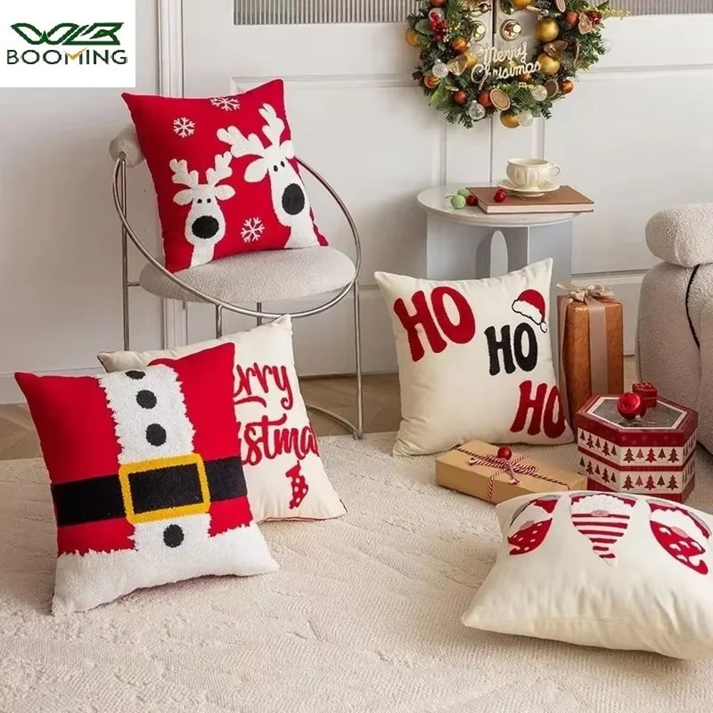 Embroidered Christmas Pillowcase Decorative Cushion Cover For Sofa And Living Room Holiday Decor 0