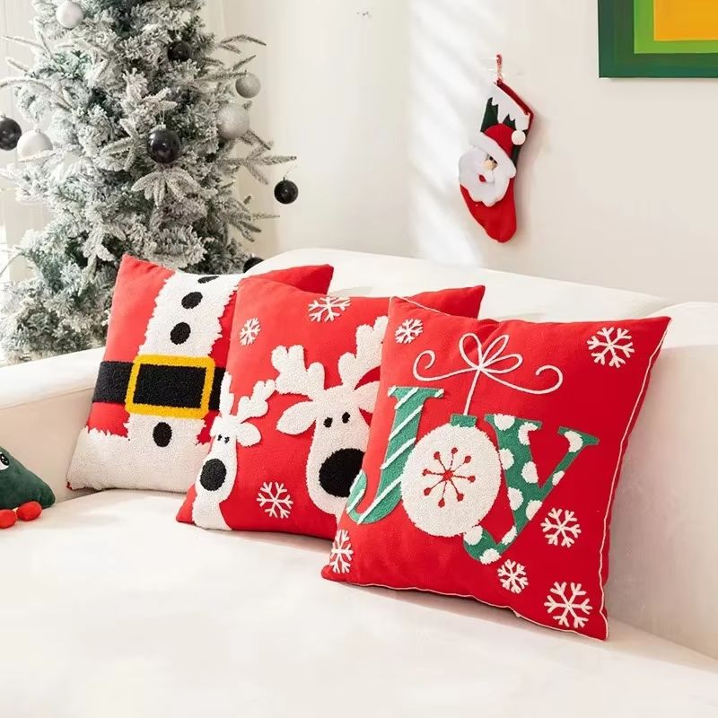 Embroidered Christmas Pillowcase Decorative Cushion Cover For Sofa And Living Room Holiday Decor 1