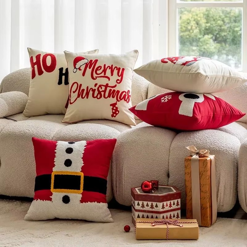 Embroidered Christmas Pillowcase Decorative Cushion Cover For Sofa And Living Room Holiday Decor 2