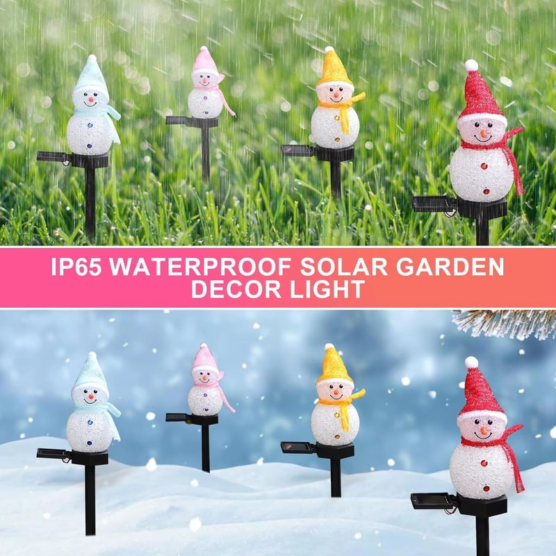 LED Snowman Solar Garden Light Outdoor Ground Stake Christmas Pathway Lawn Decoration 5