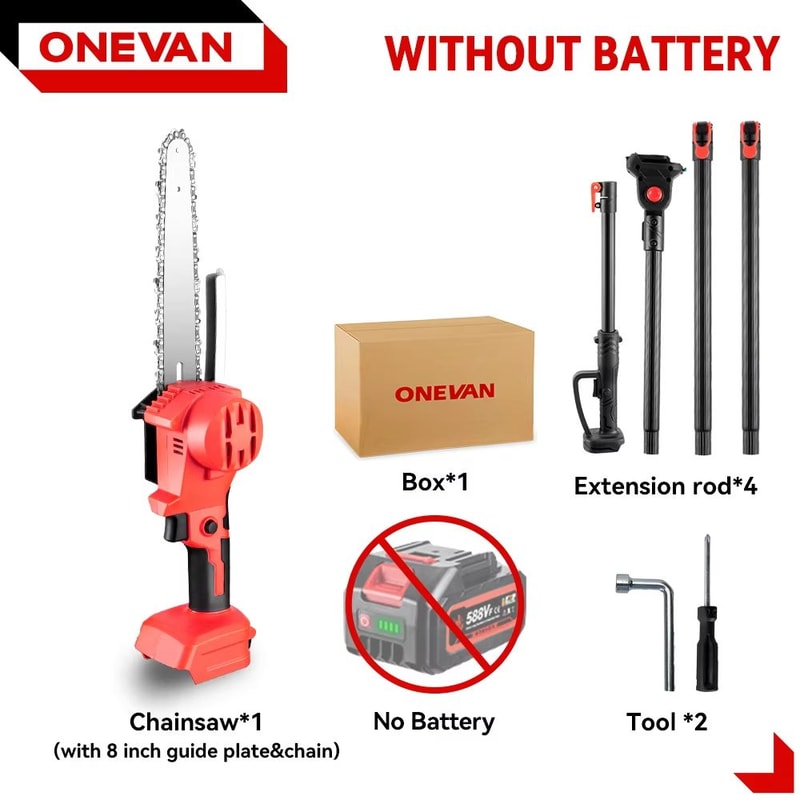 ONEVAN Cordless Telescoping Pole Saw 4500W Brushless High Branch Pruning Tool For 18V Battery 7