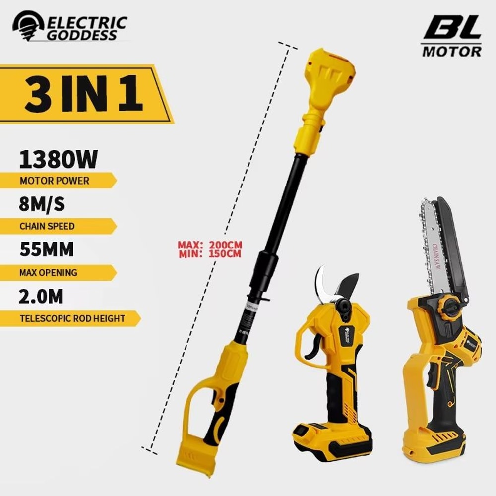 Brushless 6 Inch Cordless Electric Chainsaw Telescoping Pole Pruner For Dewalt 20V Battery 0