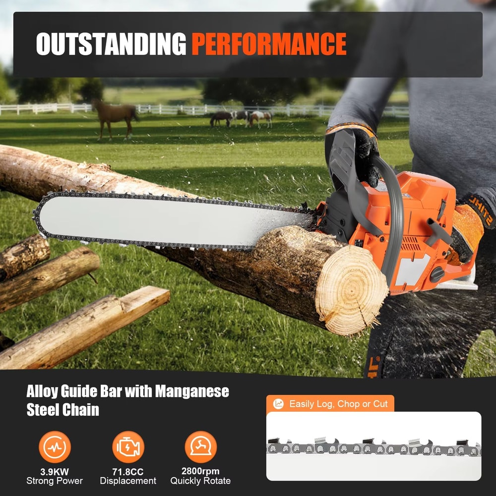 24Inch Gas Chainsaw With 2Cycle Engine For Heavy Duty Wood Cutting 3