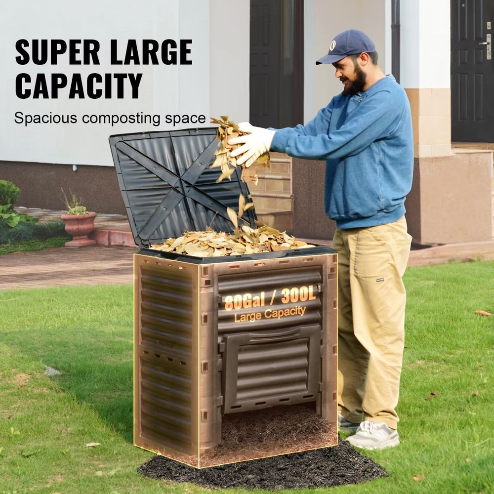 SucceBuy BPA Free Large Capacity Outdoor Garden Compost Bin With Lid And Bottom Door 2