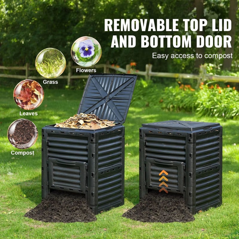 SucceBuy BPA Free Large Capacity Outdoor Garden Compost Bin With Lid And Bottom Door 5