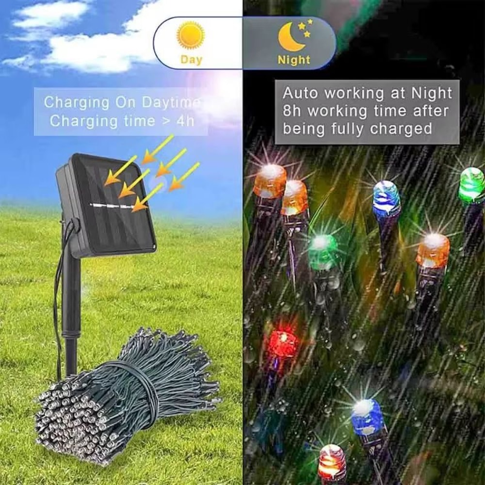 Outdoor Solar Christmas String Lights With 8 Lighting Modes For Garden And Fence Decor 1