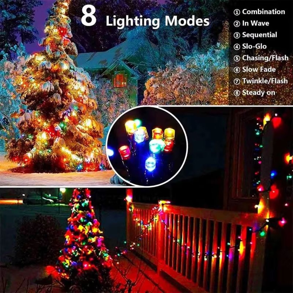 Outdoor Solar Christmas String Lights With 8 Lighting Modes For Garden And Fence Decor 3