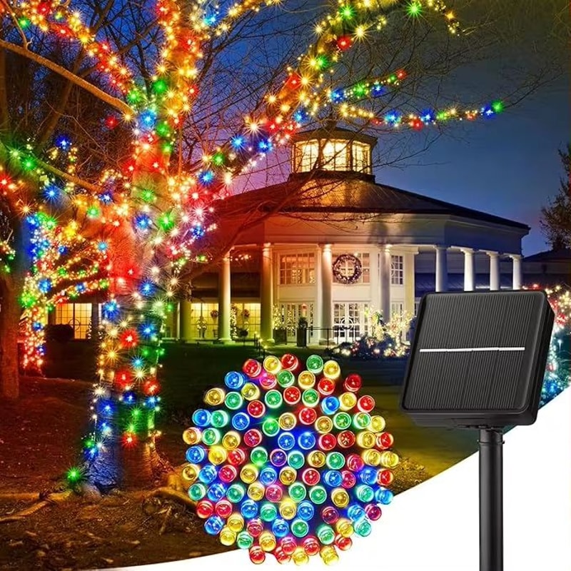 Outdoor Solar Christmas String Lights With 8 Lighting Modes For Garden And Fence Decor 9