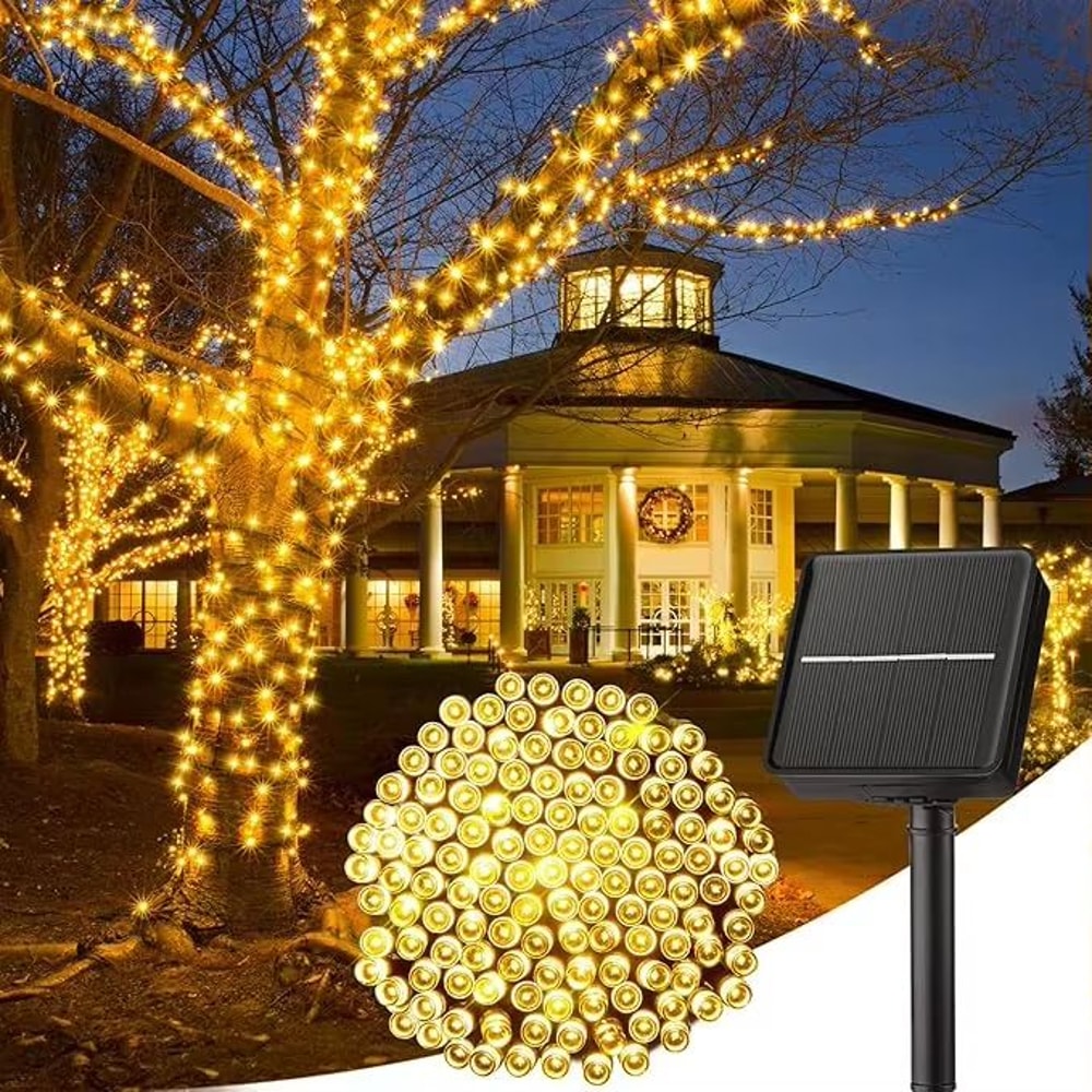 Outdoor Solar Christmas String Lights With 8 Lighting Modes For Garden And Fence Decor 8