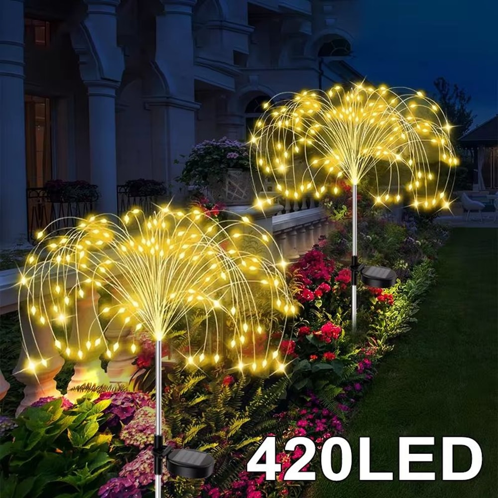 LED Solar Flower Firework Fairy Lights Waterproof Outdoor Garden And Pathway Decor 0