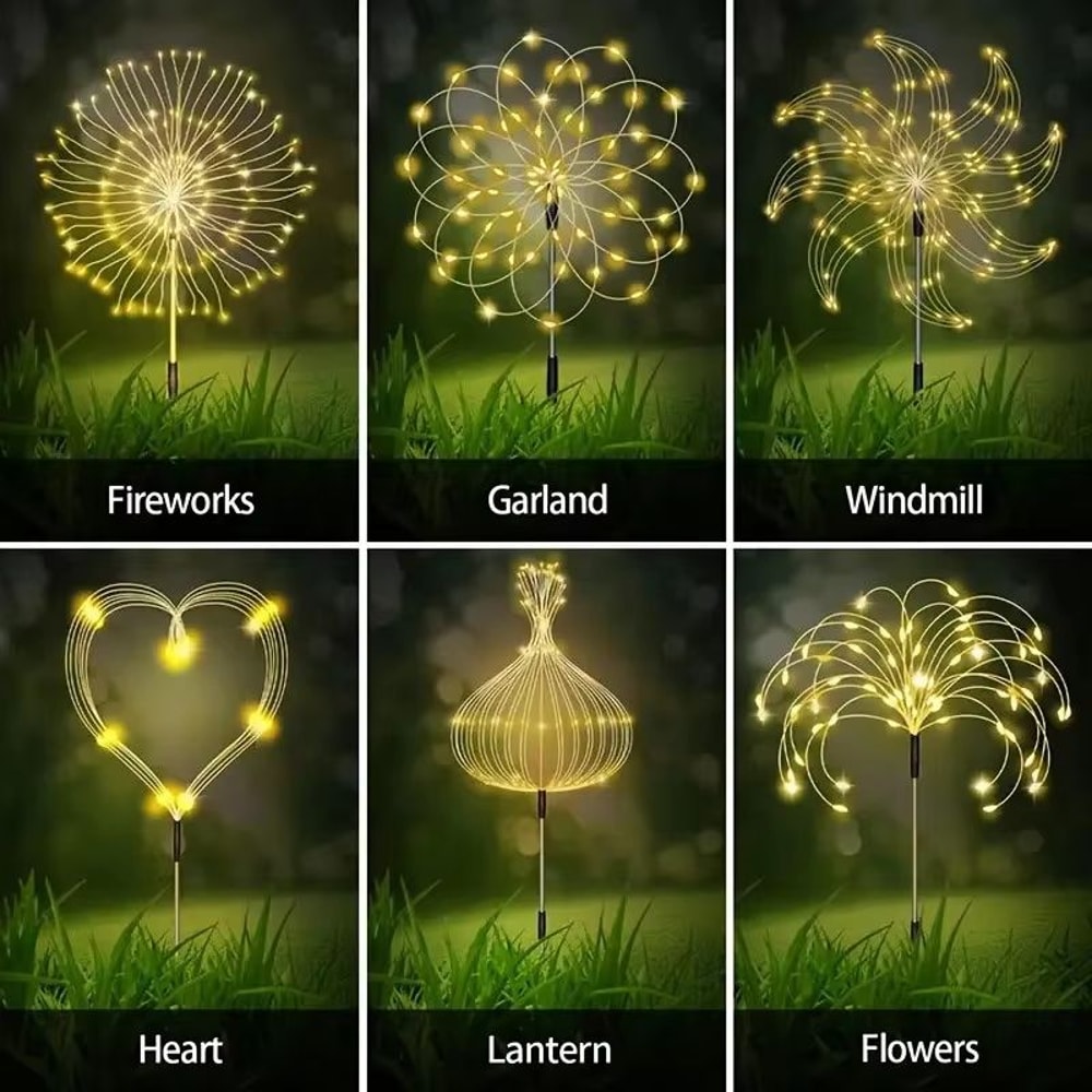 LED Solar Flower Firework Fairy Lights Waterproof Outdoor Garden And Pathway Decor 2