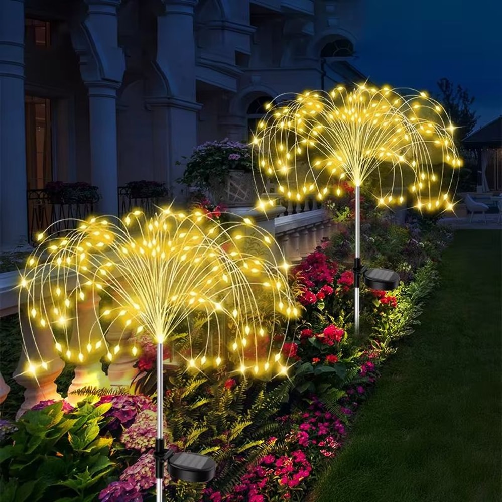 LED Solar Flower Firework Fairy Lights Waterproof Outdoor Garden And Pathway Decor 8