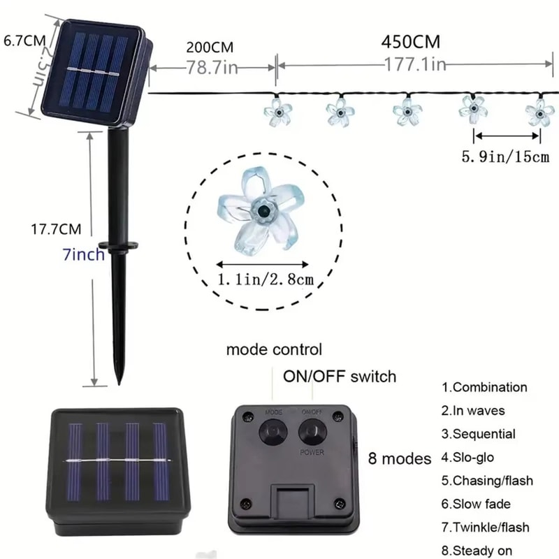 Purple Solar Flower Fairy String Lights Outdoor Decorative Garden Lighting 5